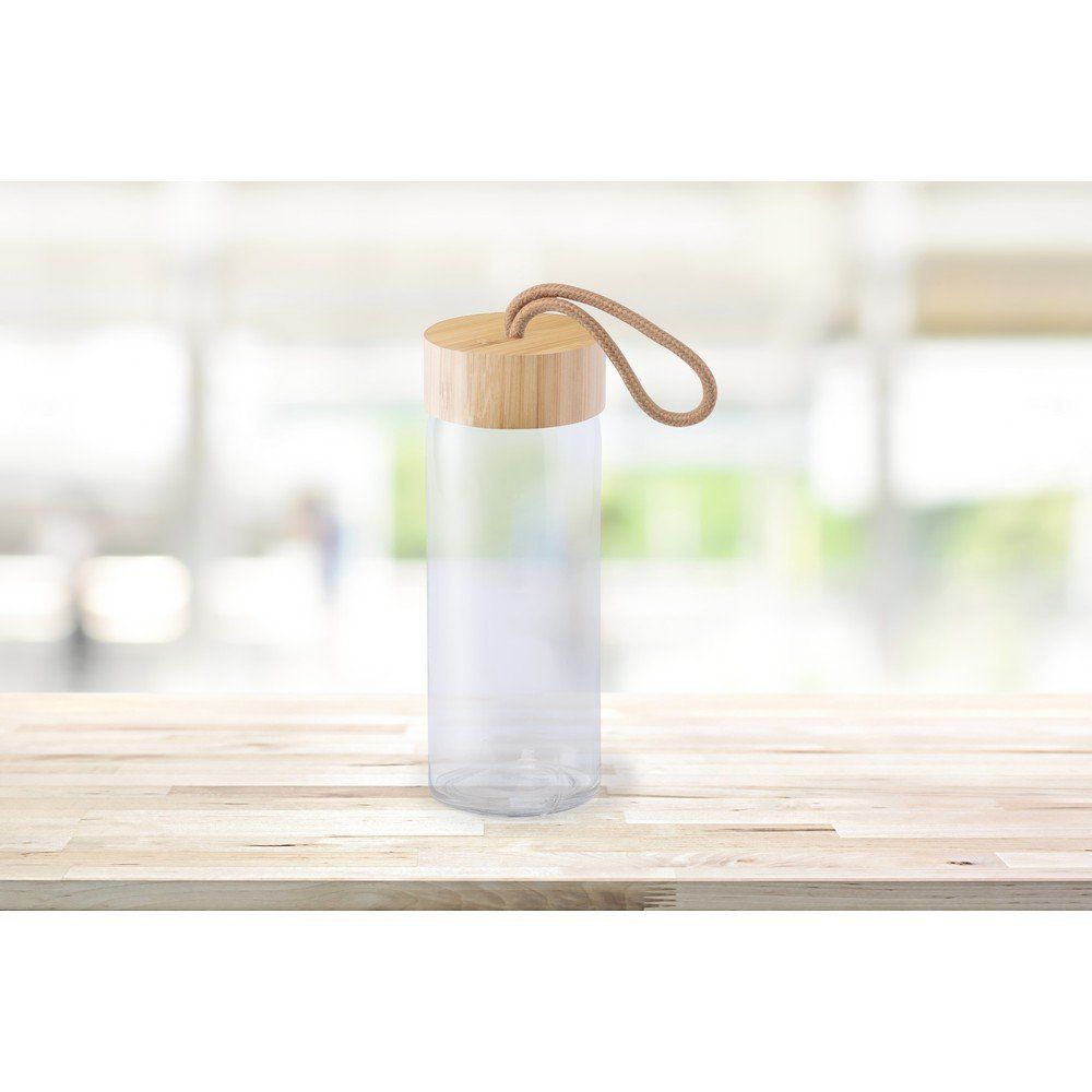 Бутылка для воды 420 мл стеклянная с бамбуковой крышкой 8 x 20 см прозрачный
