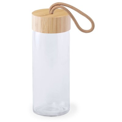 Пляшка для води 420 мл скляна з бамбуковю кришкою 8 x 20 см прозорий