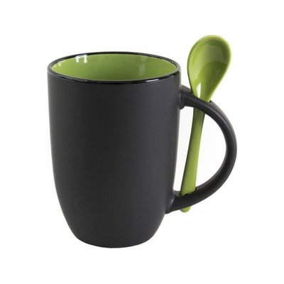 Чашка BERTINA с ложечкой 380 мл черно-зеленый