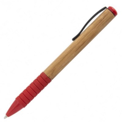 Ручка BAMBOO кулькова, бамбук, пластик червоний