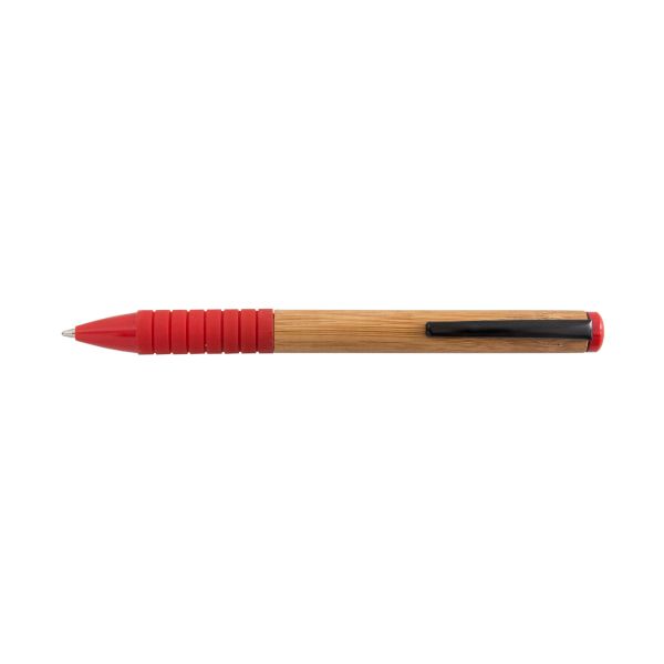 Ручка BAMBOO кулькова, бамбук, пластик червоний