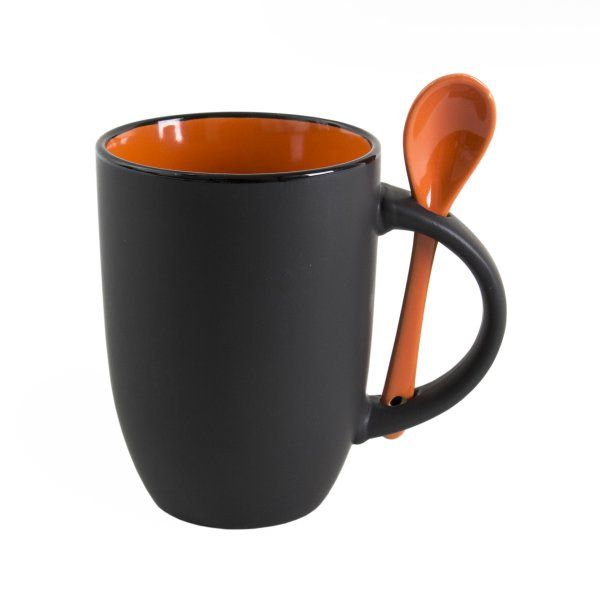 Чашка BERTINA с ложечкой 380 мл черно-оранжевый